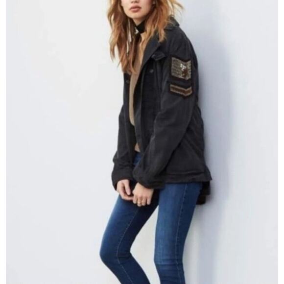 Free People Embellished Black Military Utilitarian Shirt Jacket Eagle Size M - Picture 4 of 15